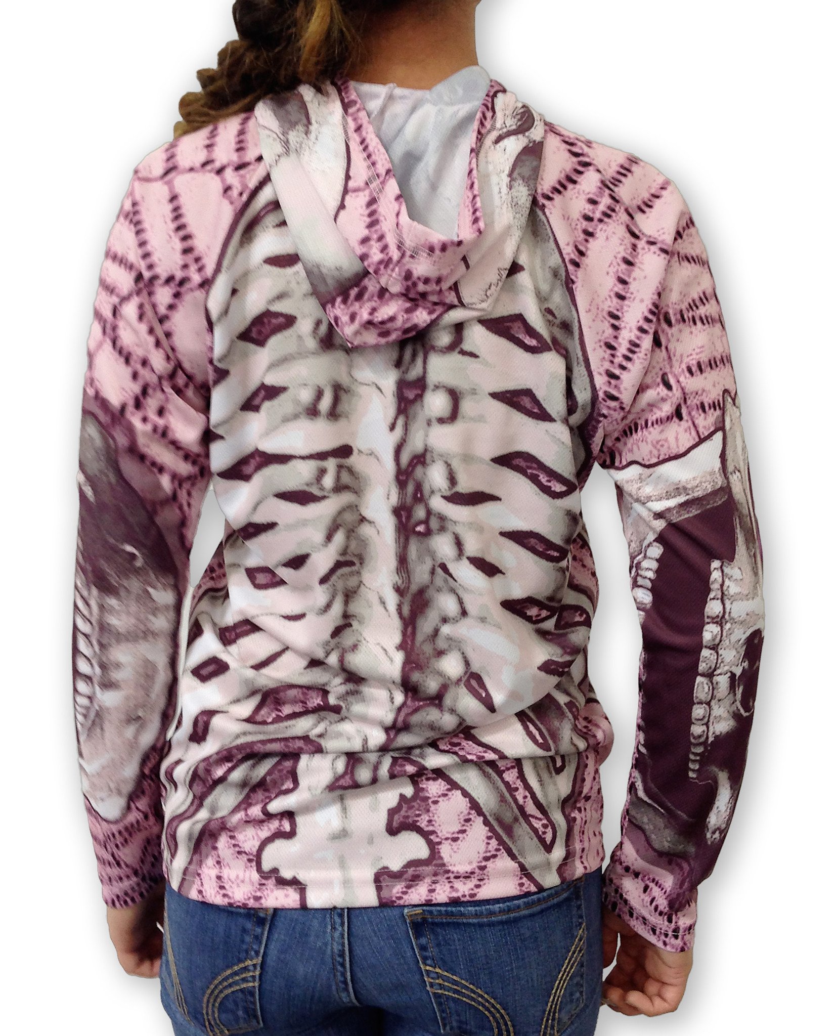 SKELETON in GREY Hoodie Sport Shirt featuring a skeleton x-ray design and chomping skull graphics on the sleeves.