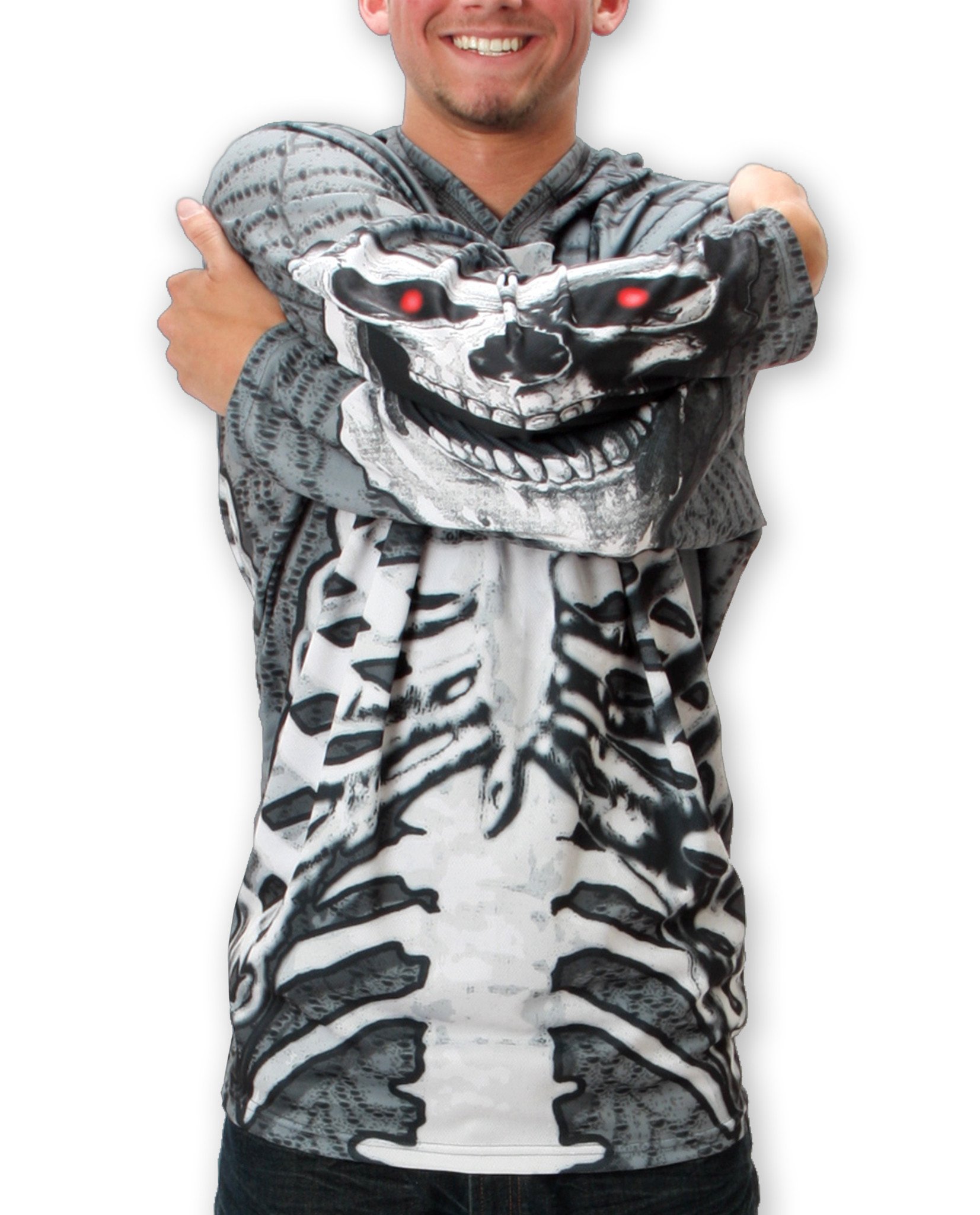 SKELETON in GREY Hoodie Sport Shirt featuring a skeleton x-ray design and chomping skull graphics on the sleeves.