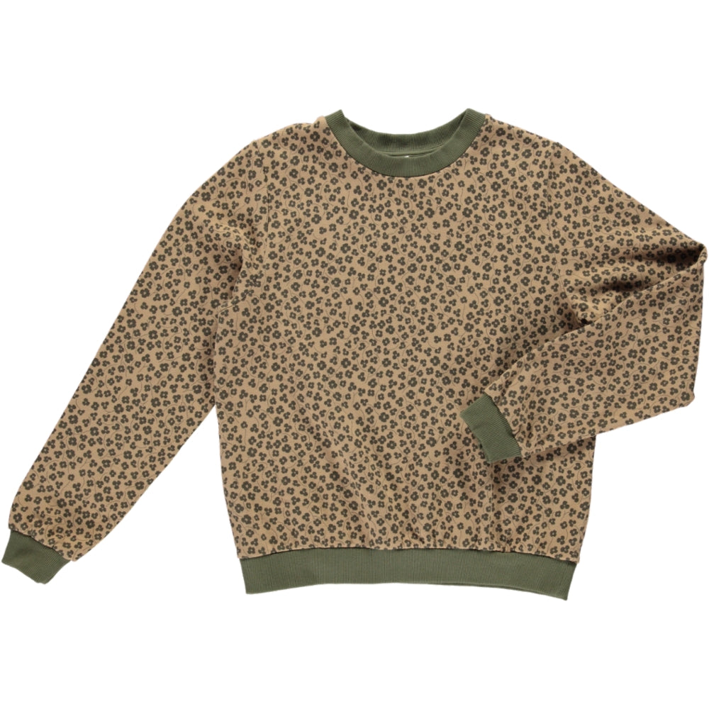 Women's Sweatshirt Alaska featuring a camel floral print, made from organic cotton fleece with ribbed cuffs and neck.