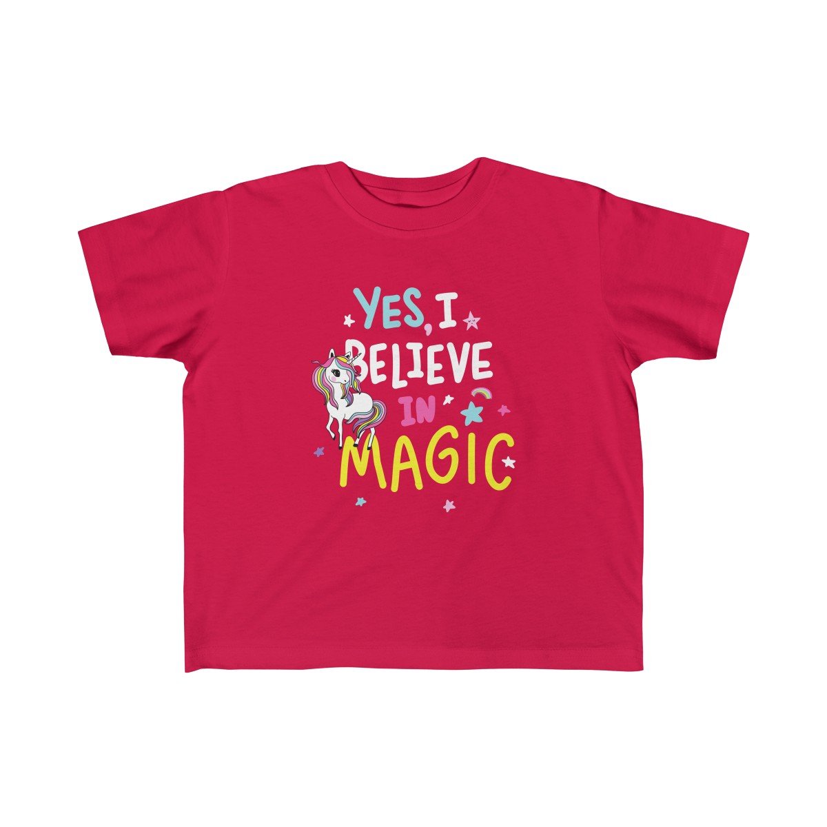A soft and colorful unicorn-themed tee for girls, featuring a whimsical design perfect for toddlers.