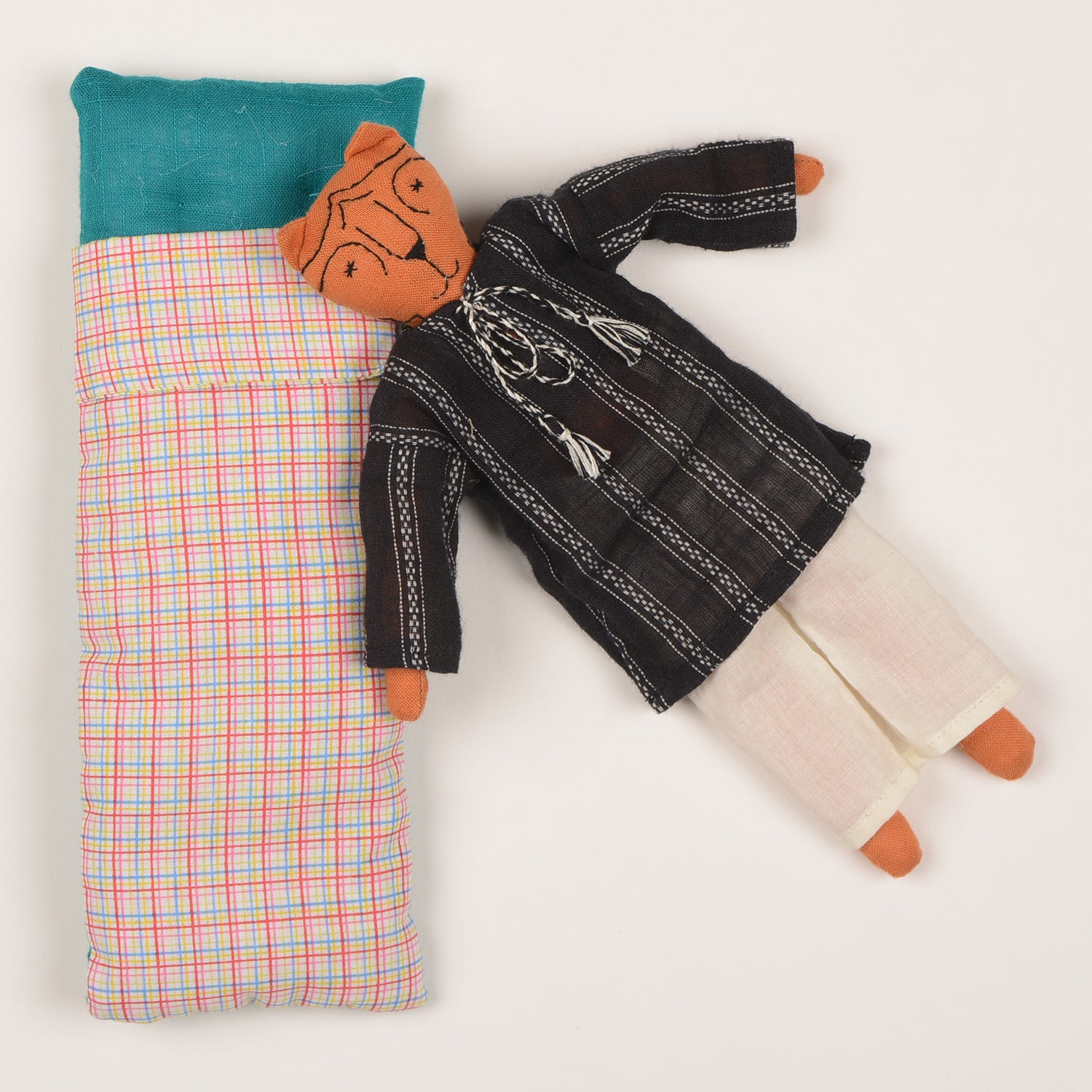 Djour Mini — The Tiger, a handcrafted cotton doll with woollen hair, featuring a charming design and eco-friendly materials.