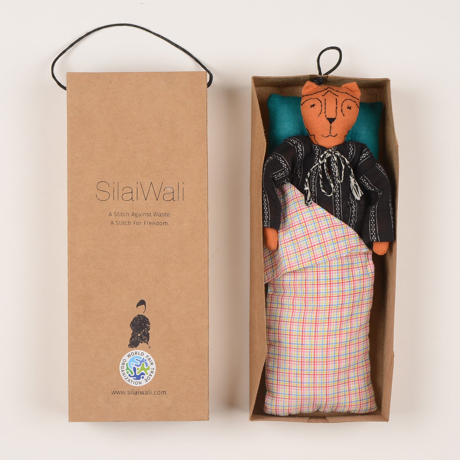 Djour Mini — The Tiger, a handcrafted cotton doll with woollen hair, featuring a charming design and eco-friendly materials.