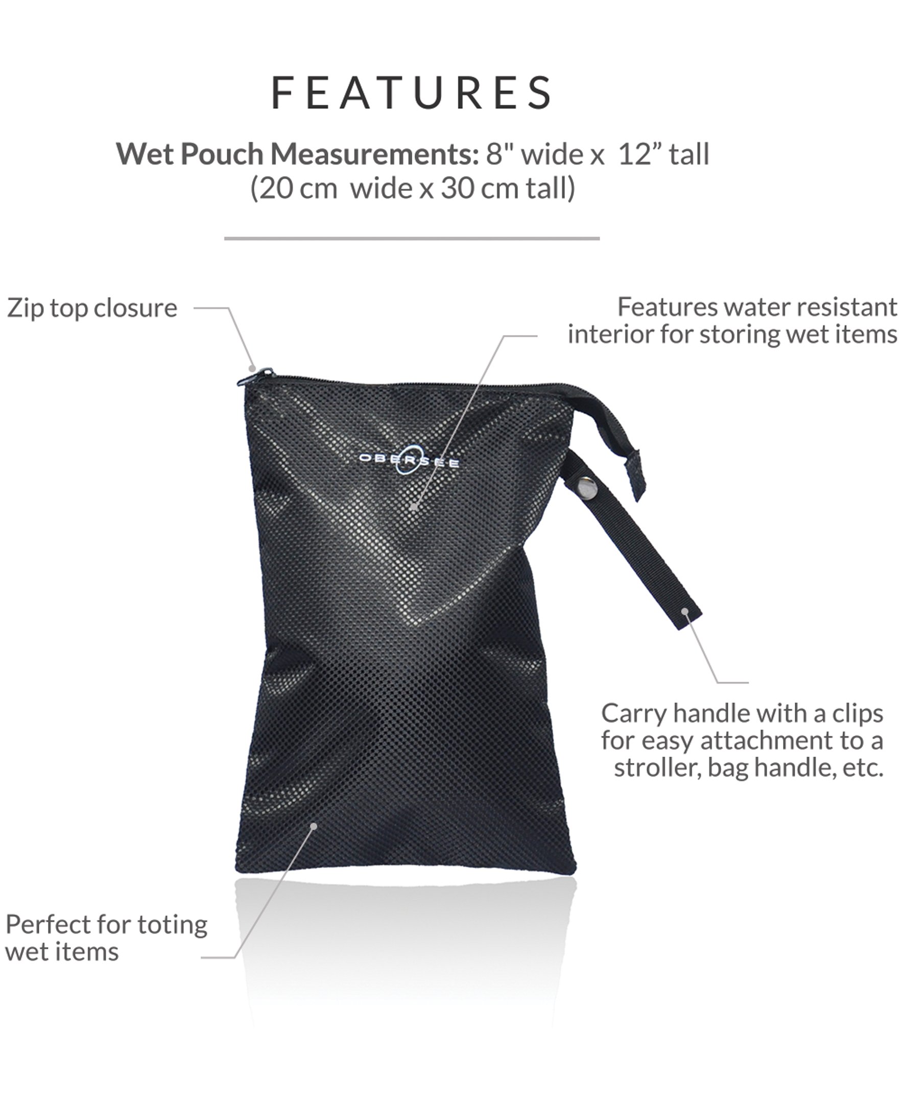 Obersee Diaper Bag Organizer Wet Pouch in a stylish design, featuring a zipper top and carry strap, perfect for storing wet items like cloth diapers.