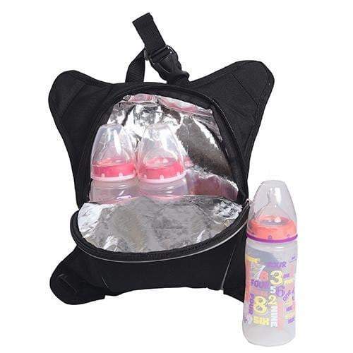 Obersee Travel Baby Bottle Cooler Bag in various colors, featuring adjustable straps, exterior pocket, and insulated interior for keeping baby bottles cool.