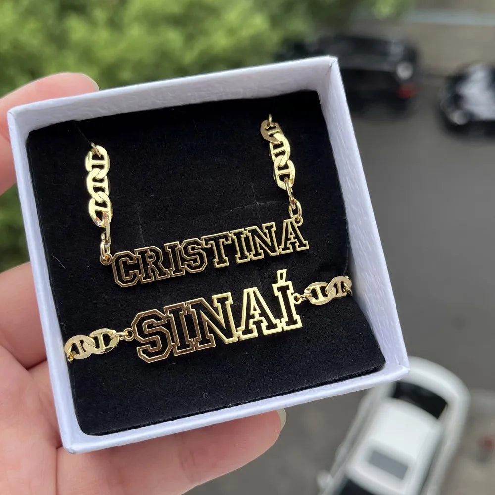 Cute mini personalized jewelry set featuring a heart design, made of stainless steel, includes necklace, earrings, and bracelet in gold, silver, and rose gold.