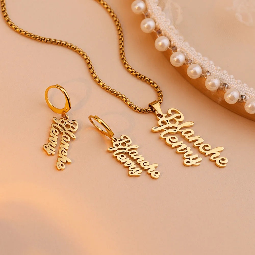 Cute mini personalized jewelry set featuring a heart design, made of stainless steel, includes necklace, earrings, and bracelet in gold, silver, and rose gold.