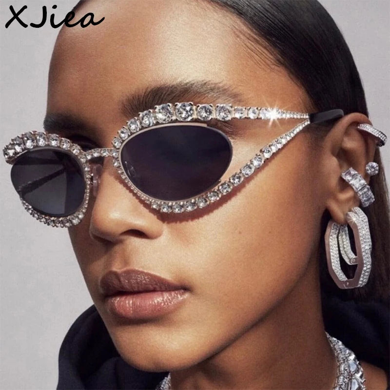 Designer Rhinestone Sunglasses featuring a punk-inspired style with rhinestone embellishments, perfect for fashion-forward individuals.