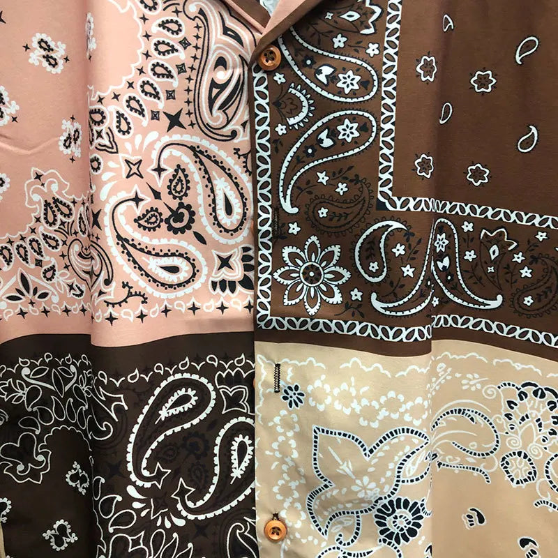 Ethnic Cashew Flower Casual Loose Men Short Set featuring a vibrant print, short sleeves, and drawstring shorts, perfect for summer wear.