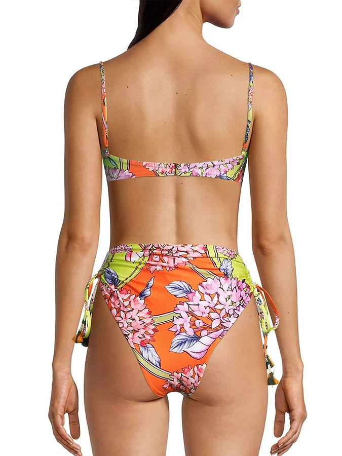 Funky High Waist Two-Piece Swimsuit featuring vibrant print and stylish design, perfect for beach outings.