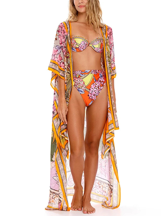 Funky High Waist Two-Piece Swimsuit featuring vibrant print and stylish design, perfect for beach outings.