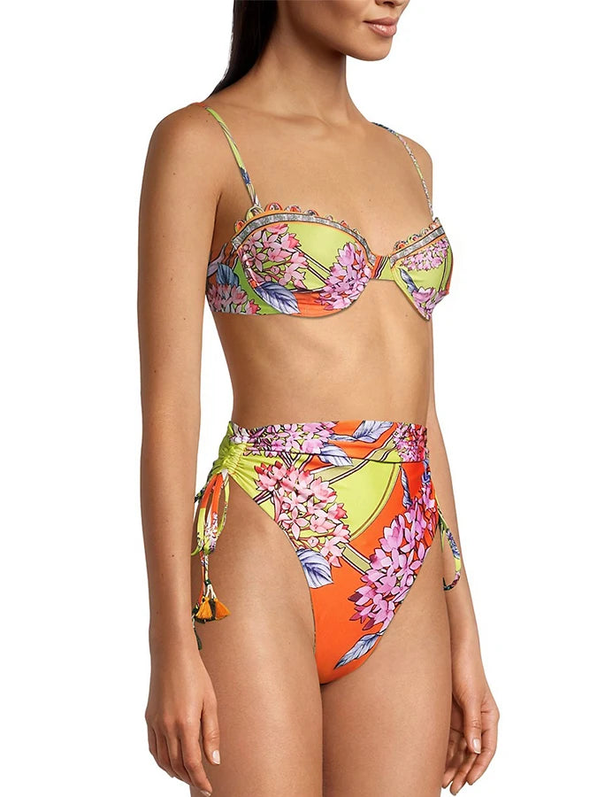 Funky High Waist Two-Piece Swimsuit featuring vibrant print and stylish design, perfect for beach outings.