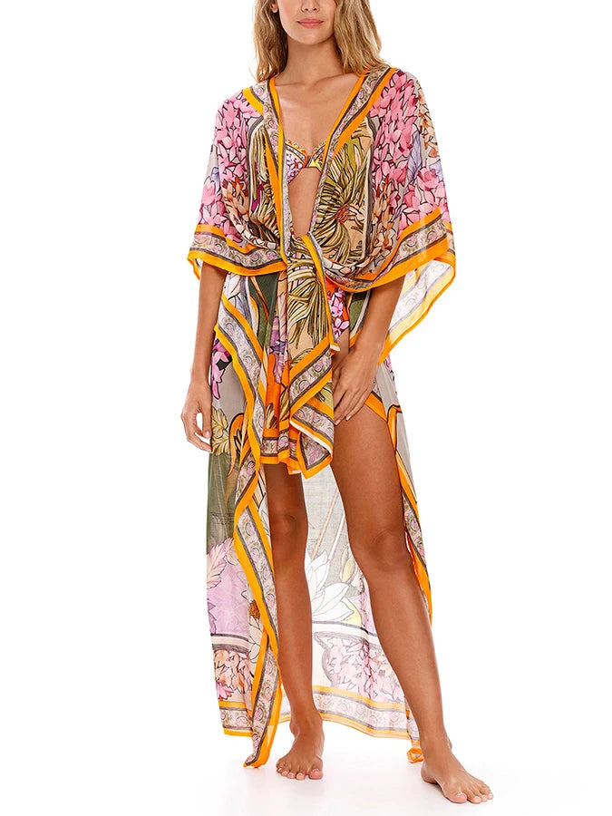 Funky High Waist Two-Piece Swimsuit featuring vibrant print and stylish design, perfect for beach outings.
