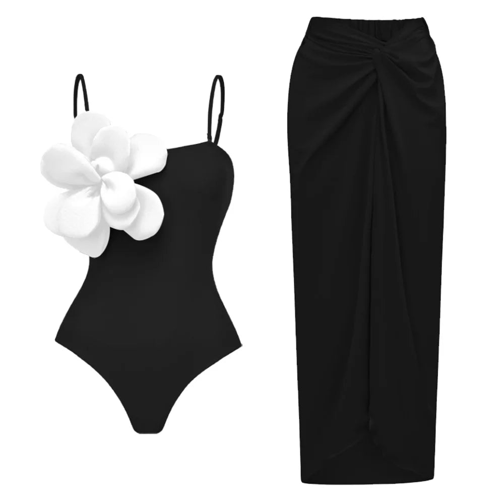 Hibiscus one piece swimsuit featuring a vibrant floral print, designed for women, perfect for summer beach outings.