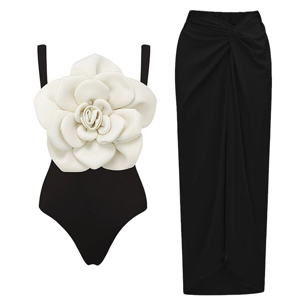 Hibiscus one piece swimsuit featuring a vibrant floral print, designed for women, perfect for summer beach outings.