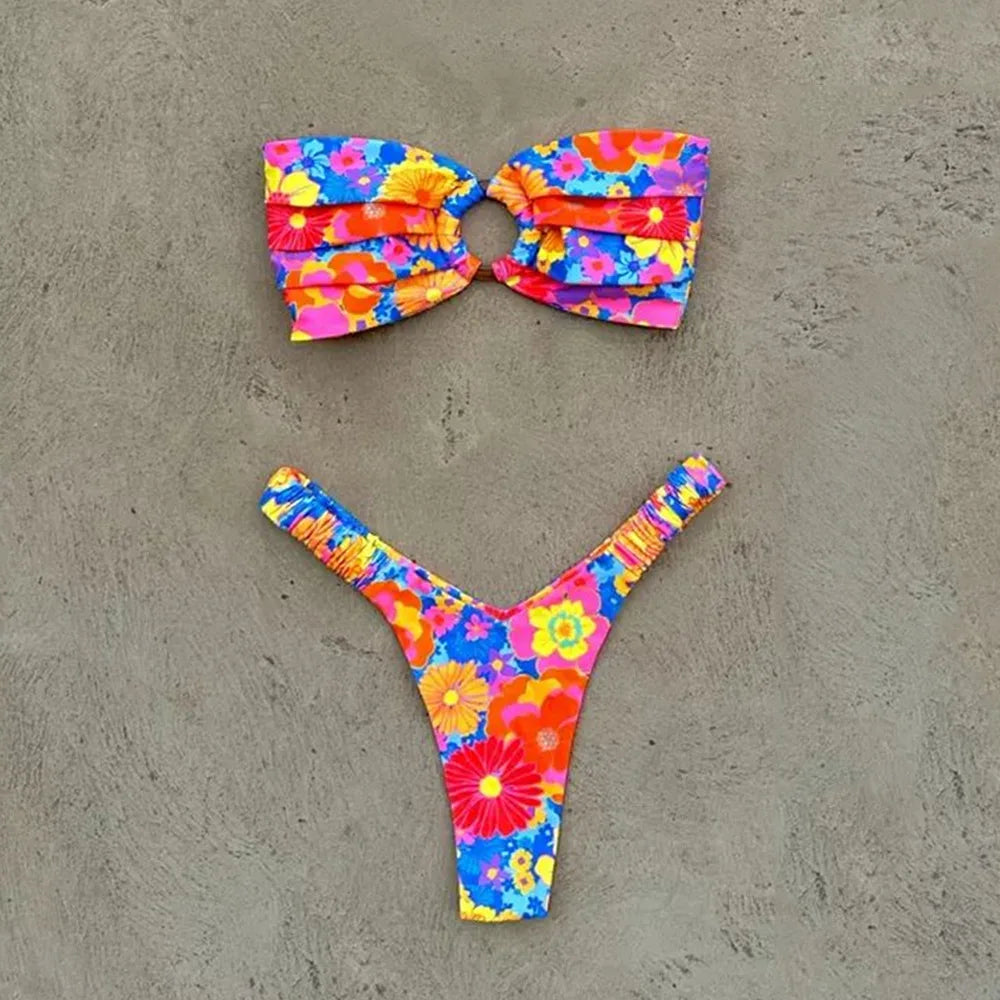 Paris two piece swimsuit featuring a floral print design, perfect for summer beach outings.