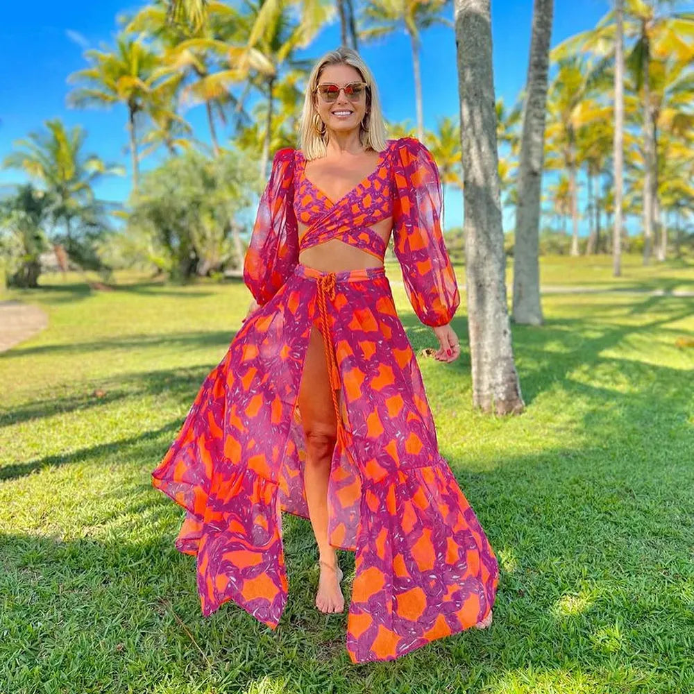 Puffer Puff Two Piece Swimsuit for women featuring vibrant print and comfortable fit, perfect for beach and pool activities.