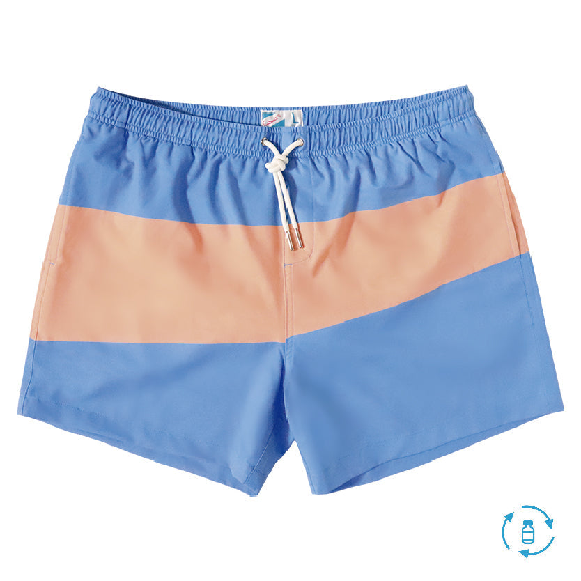 Riverside 3.5" Swim Trunks in vibrant colors, showcasing eco-friendly fabric and stylish design.