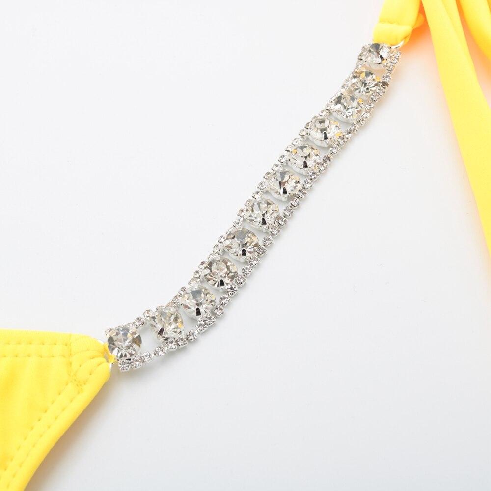 A vibrant yellow Sexy Diamond Crystal Bikini featuring elegant diamond crystal embellishments, perfect for beach and pool parties.