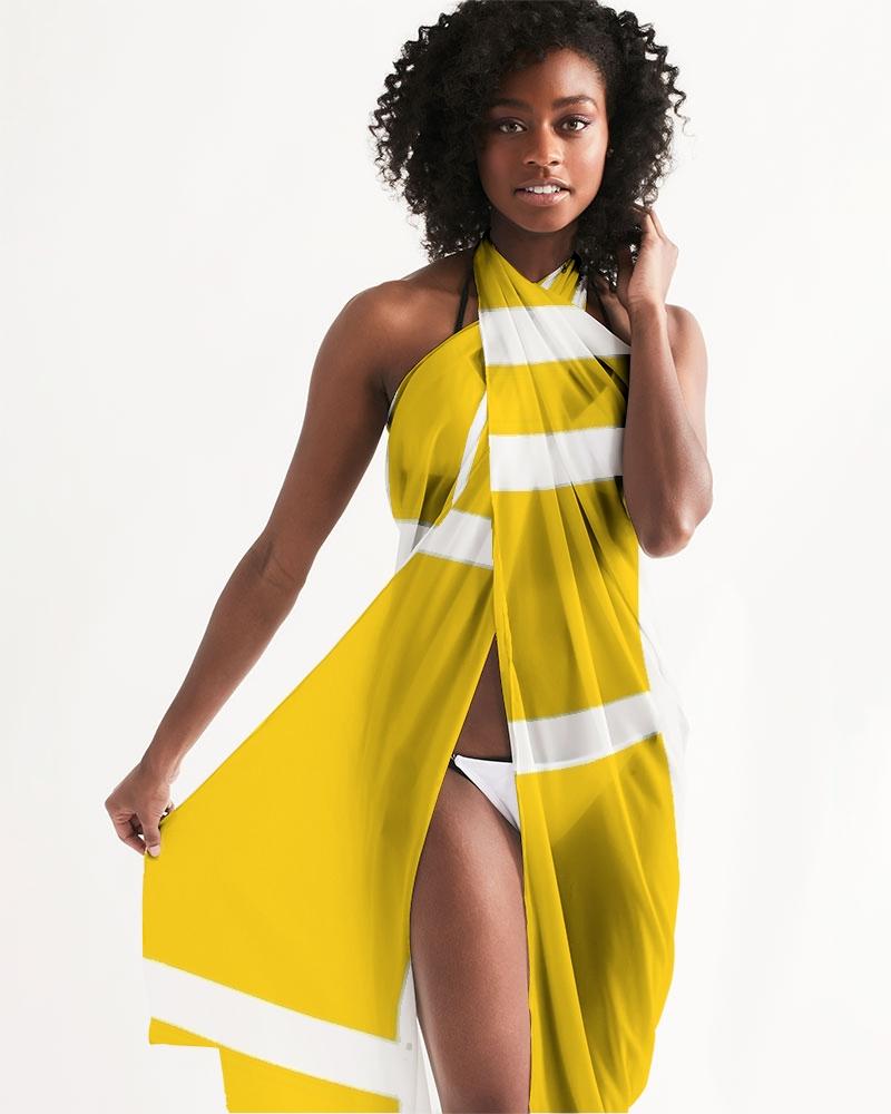 A vibrant sheer colorblock yellow swimsuit cover up with a self-tie closure, perfect for beach and poolside wear.