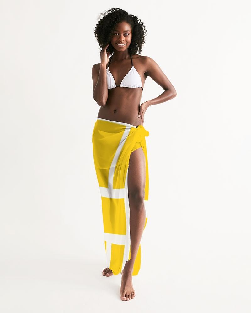 A vibrant sheer colorblock yellow swimsuit cover up with a self-tie closure, perfect for beach and poolside wear.
