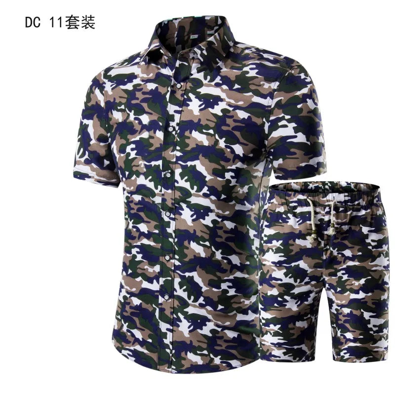 Trend Setter Men Beach Set featuring a stylish mandarin collar and short sleeves, perfect for summer beach outings.