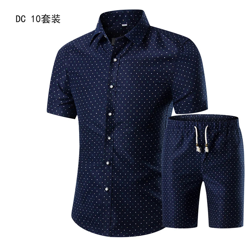 Trend Setter Men Beach Set featuring a stylish mandarin collar and short sleeves, perfect for summer beach outings.