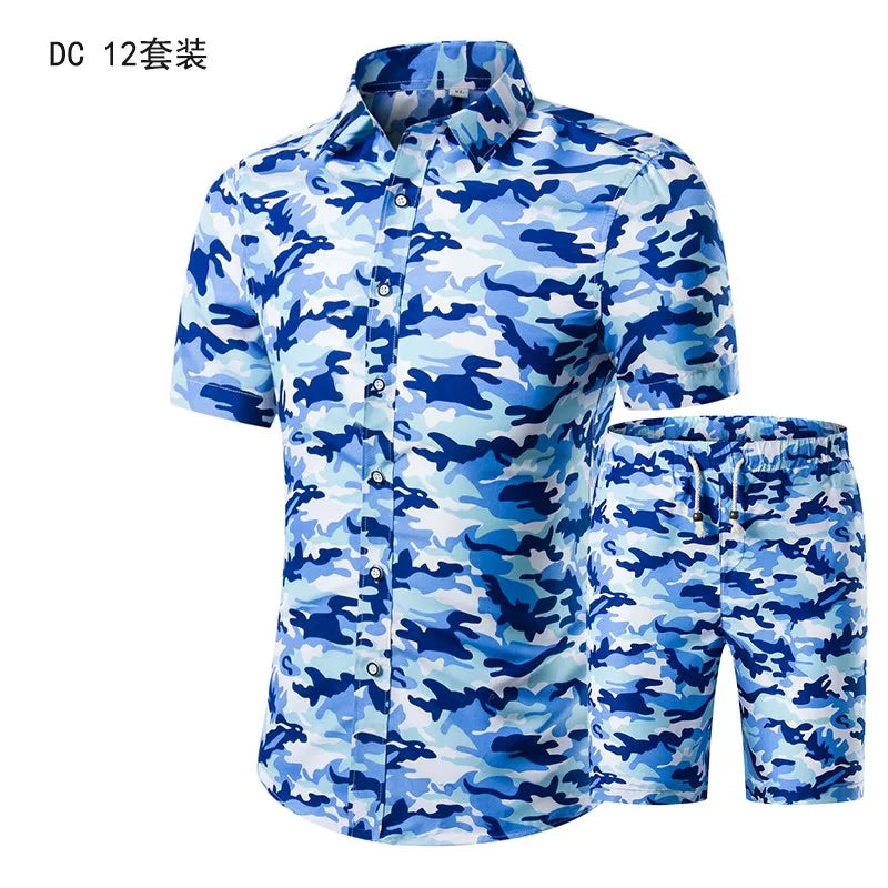 Trend Setter Men Beach Set featuring a stylish mandarin collar and short sleeves, perfect for summer beach outings.