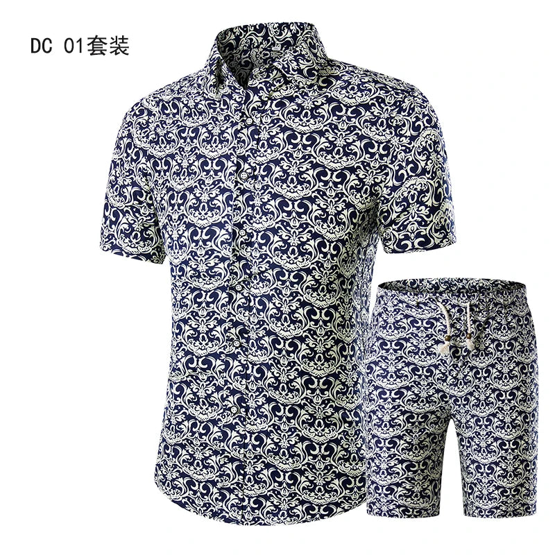 Trend Setter Men Beach Set featuring a stylish mandarin collar and short sleeves, perfect for summer beach outings.