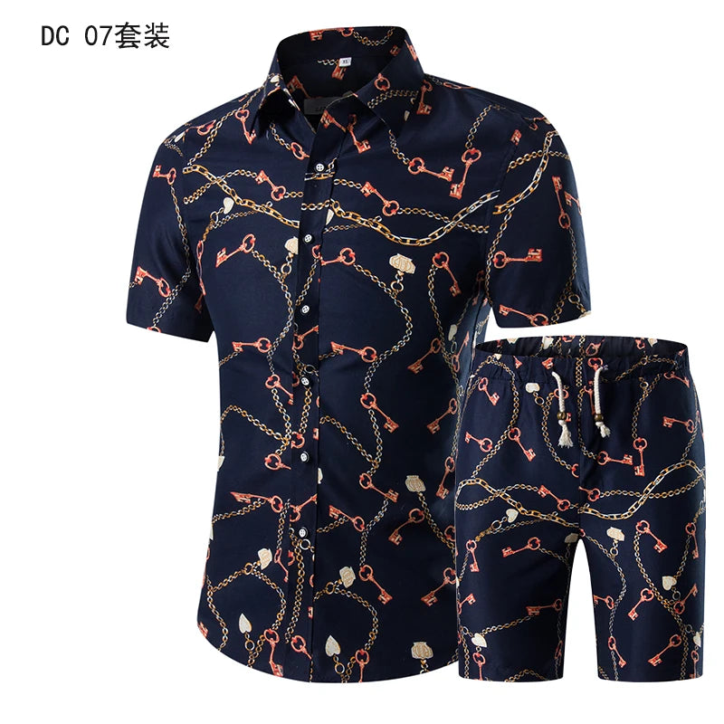 Trend Setter Men Beach Set featuring a stylish mandarin collar and short sleeves, perfect for summer beach outings.