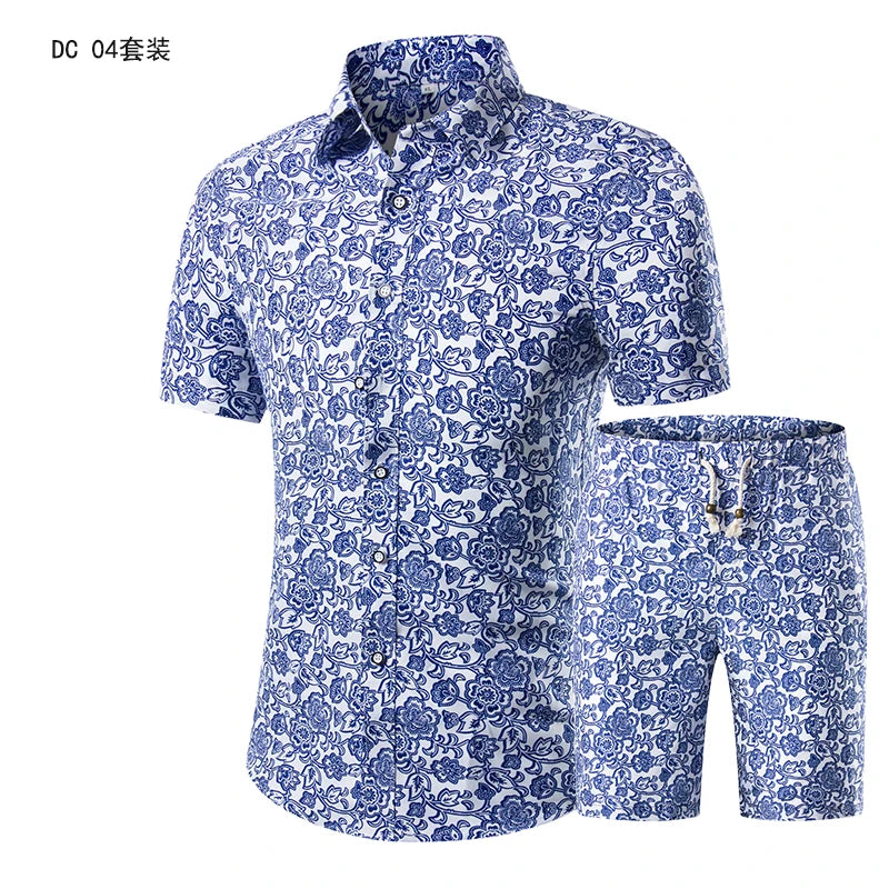 Trend Setter Men Beach Set featuring a stylish mandarin collar and short sleeves, perfect for summer beach outings.