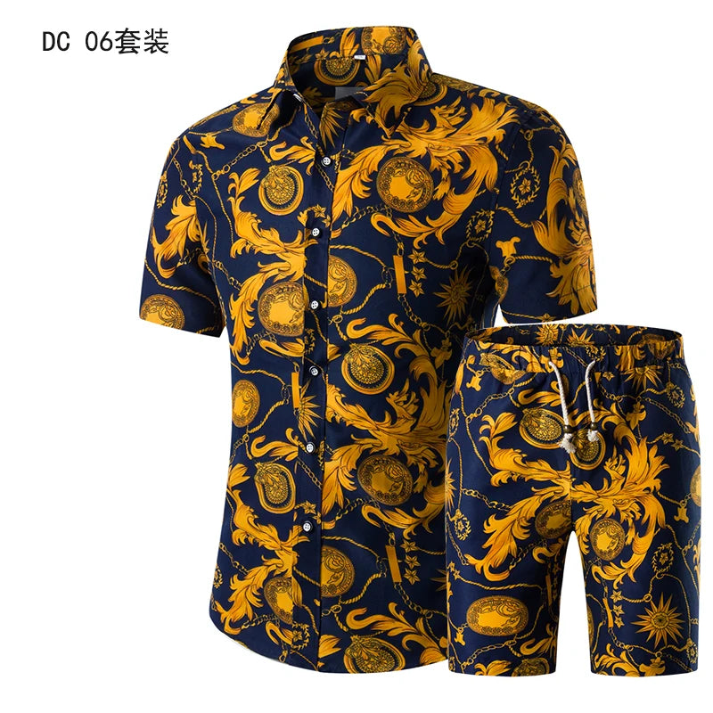 Trend Setter Men Beach Set featuring a stylish mandarin collar and short sleeves, perfect for summer beach outings.