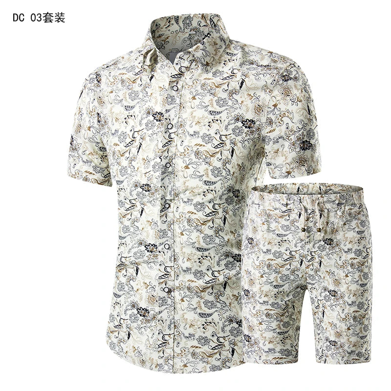 Trend Setter Men Beach Set featuring a stylish mandarin collar and short sleeves, perfect for summer beach outings.