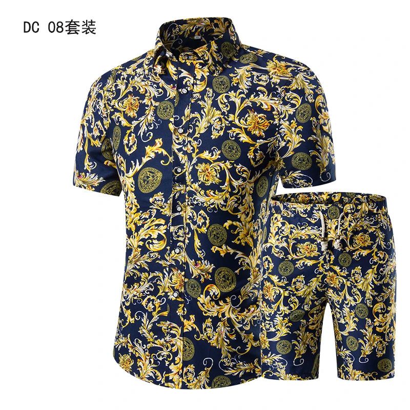 Trend Setter Men Beach Set featuring a stylish mandarin collar and short sleeves, perfect for summer beach outings.