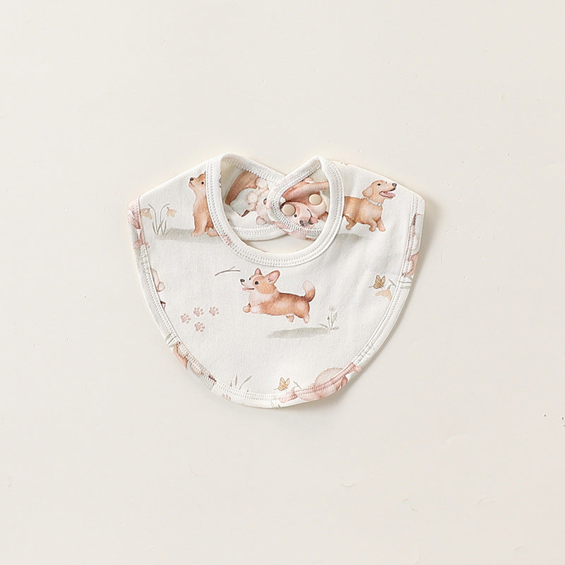 Adorable Cartoon Cotton Snap-on Bib in various colors with cute animal patterns, designed for babies aged 0-1 year.