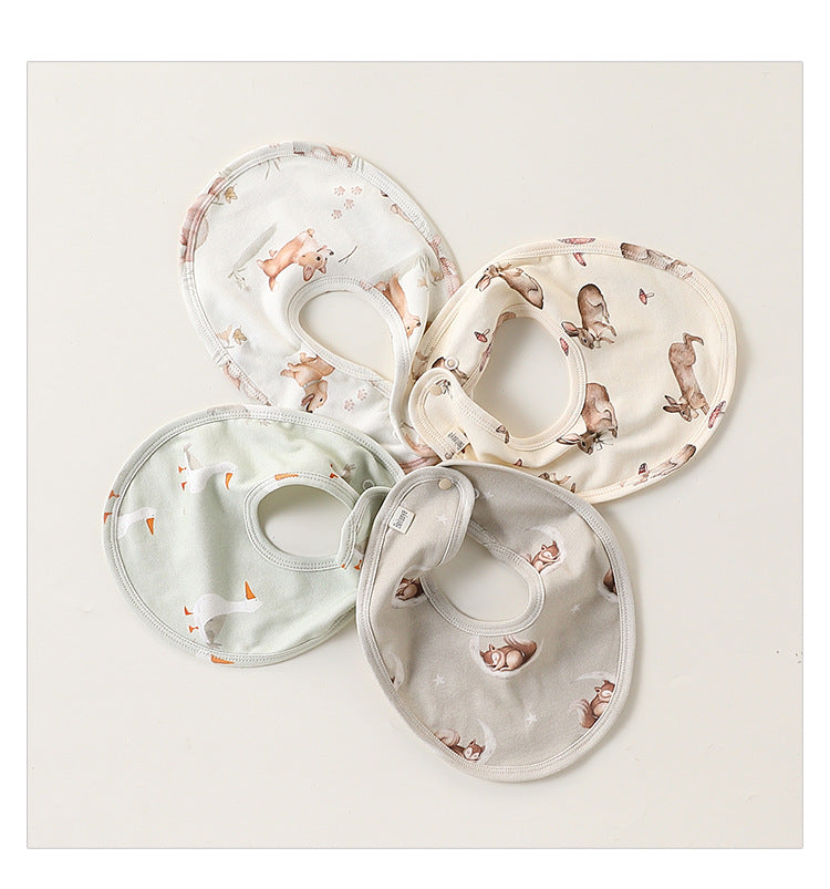 Adorable Cartoon Cotton Snap-on Bib in various colors with cute animal patterns, designed for babies aged 0-1 year.