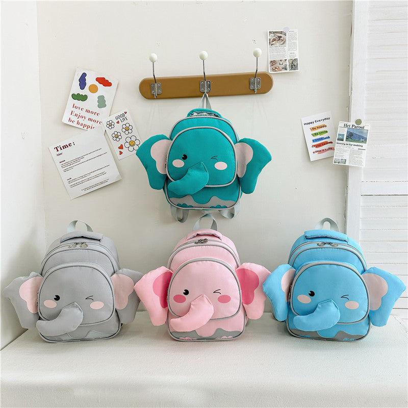 Adorable Cartoon Elephant Design Canvas Backpack in vibrant colors for kids, featuring adjustable straps and spacious interior.