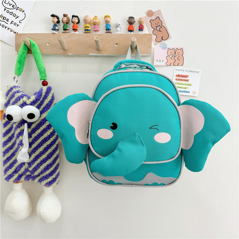 Adorable Cartoon Elephant Design Canvas Backpack in vibrant colors for kids, featuring adjustable straps and spacious interior.