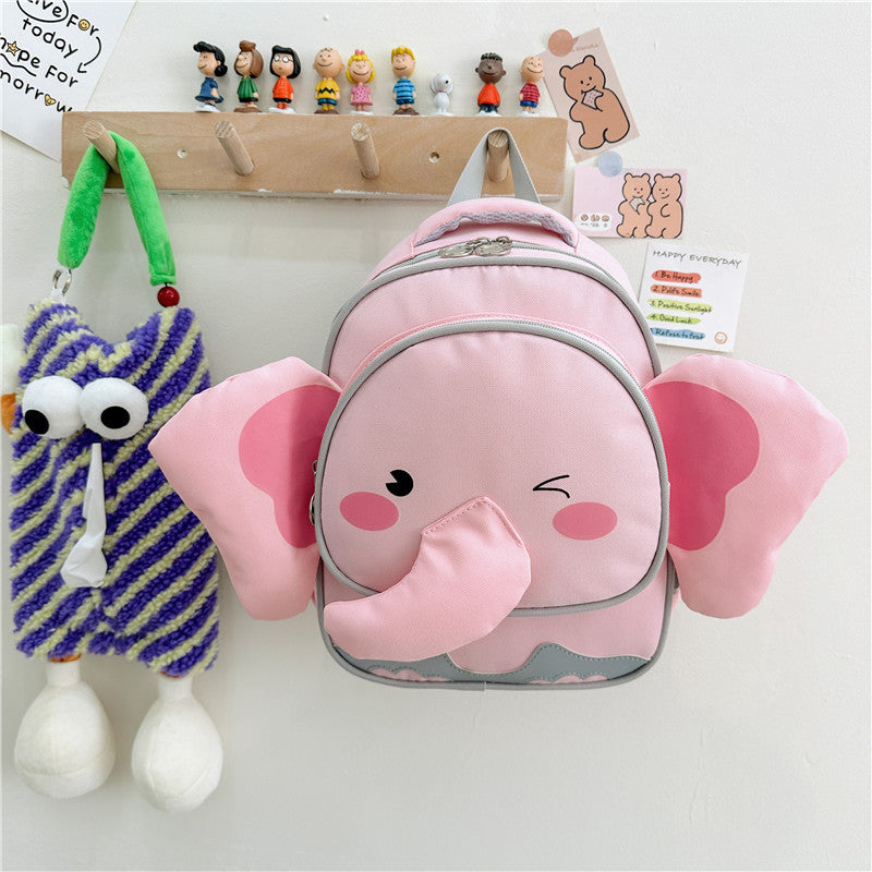Adorable Cartoon Elephant Design Canvas Backpack in vibrant colors for kids, featuring adjustable straps and spacious interior.