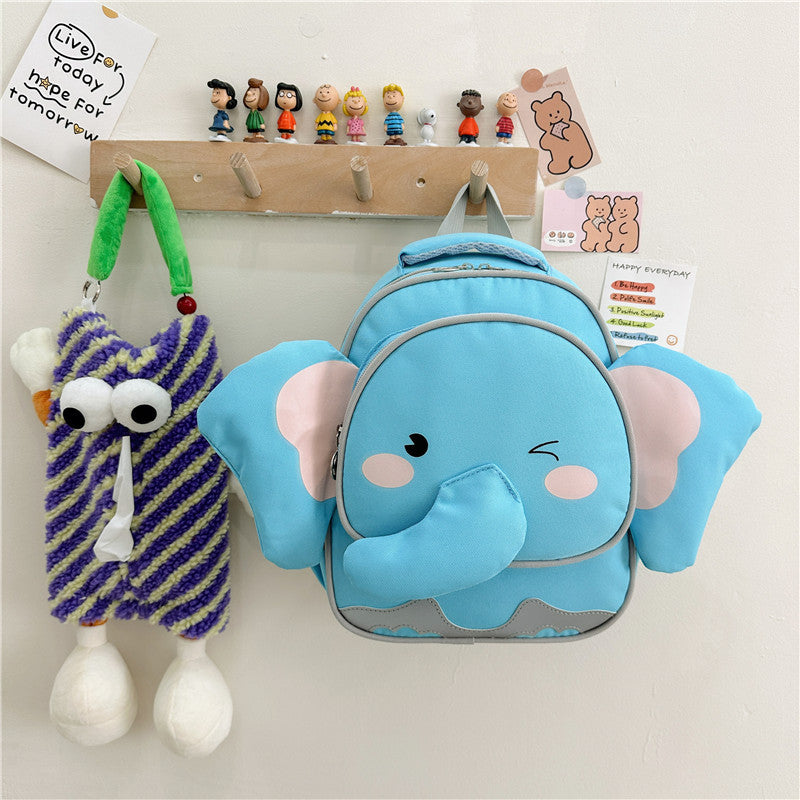 Adorable Cartoon Elephant Design Canvas Backpack in vibrant colors for kids, featuring adjustable straps and spacious interior.