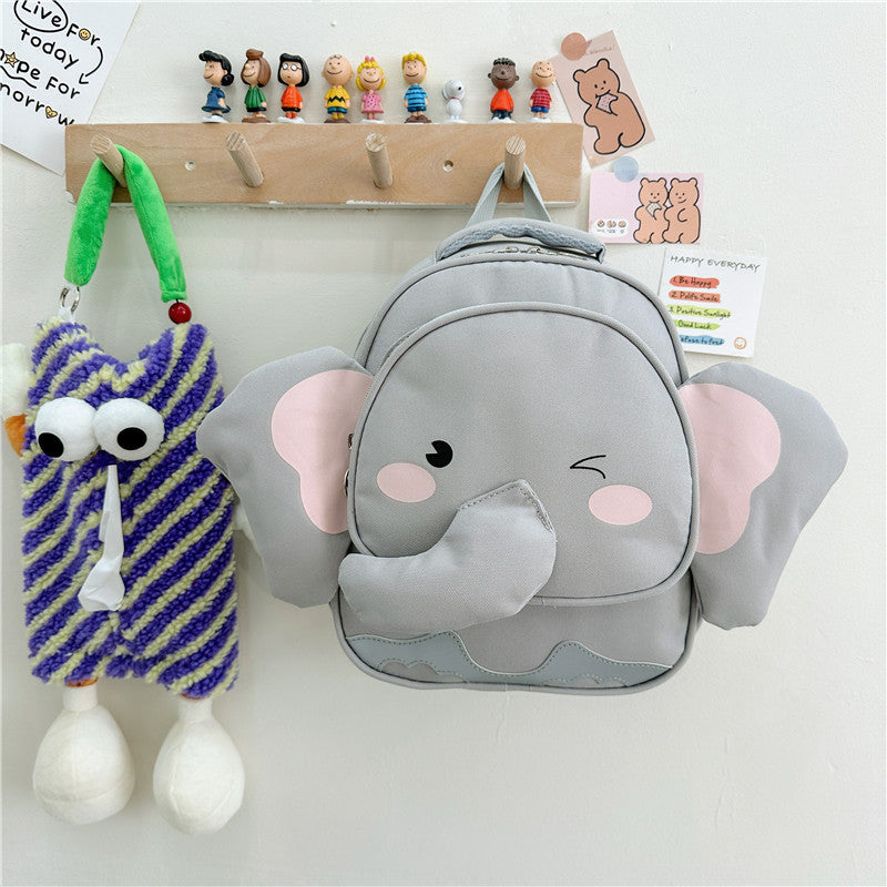 Adorable Cartoon Elephant Design Canvas Backpack in vibrant colors for kids, featuring adjustable straps and spacious interior.