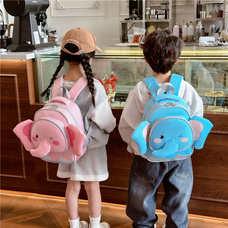 Adorable Cartoon Elephant Design Canvas Backpack in vibrant colors for kids, featuring adjustable straps and spacious interior.