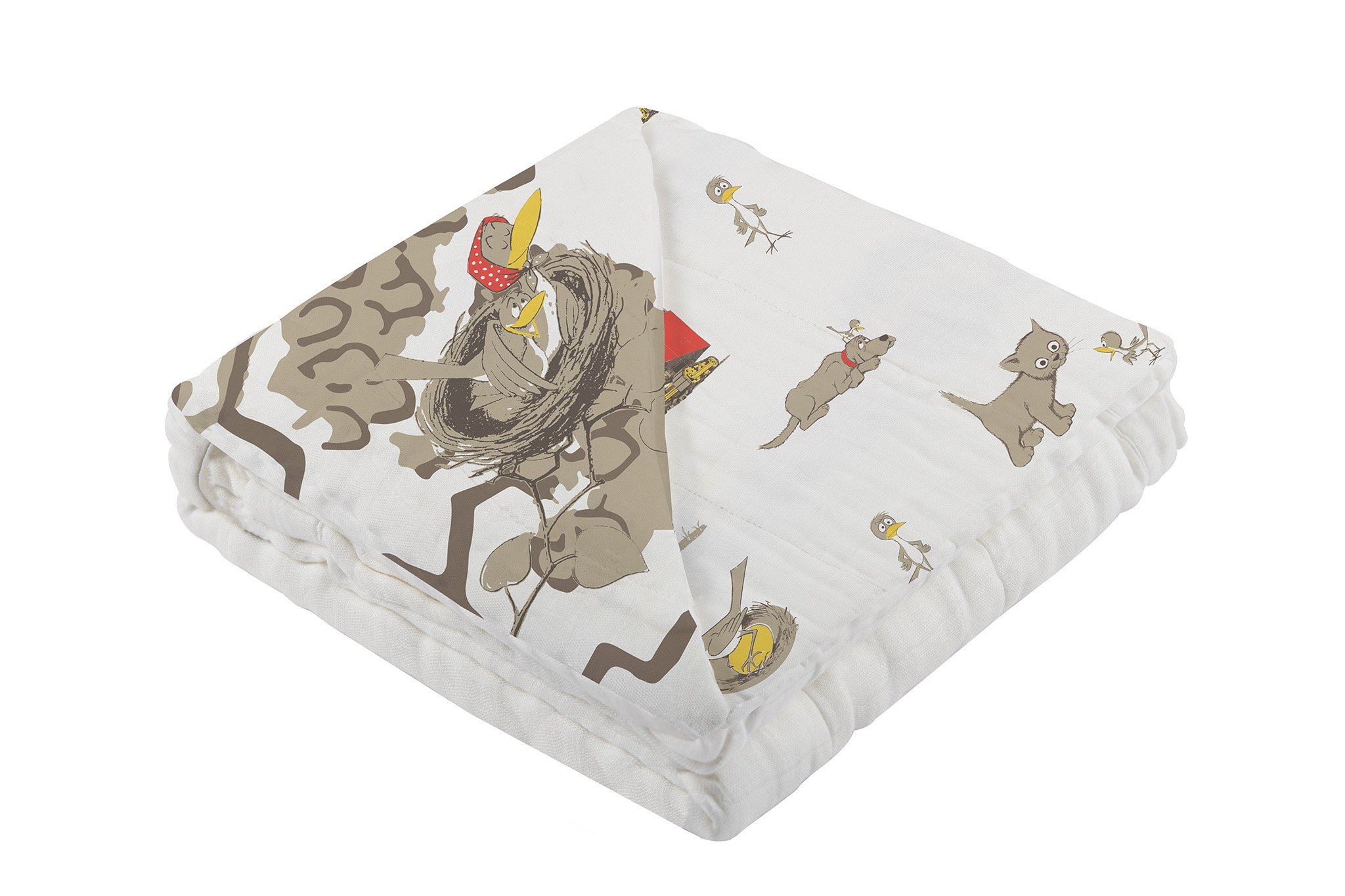 Are You My Mother? Bamboo Muslin Newcastle Blanket featuring soft, breathable fabric with charming illustrations, perfect for children.