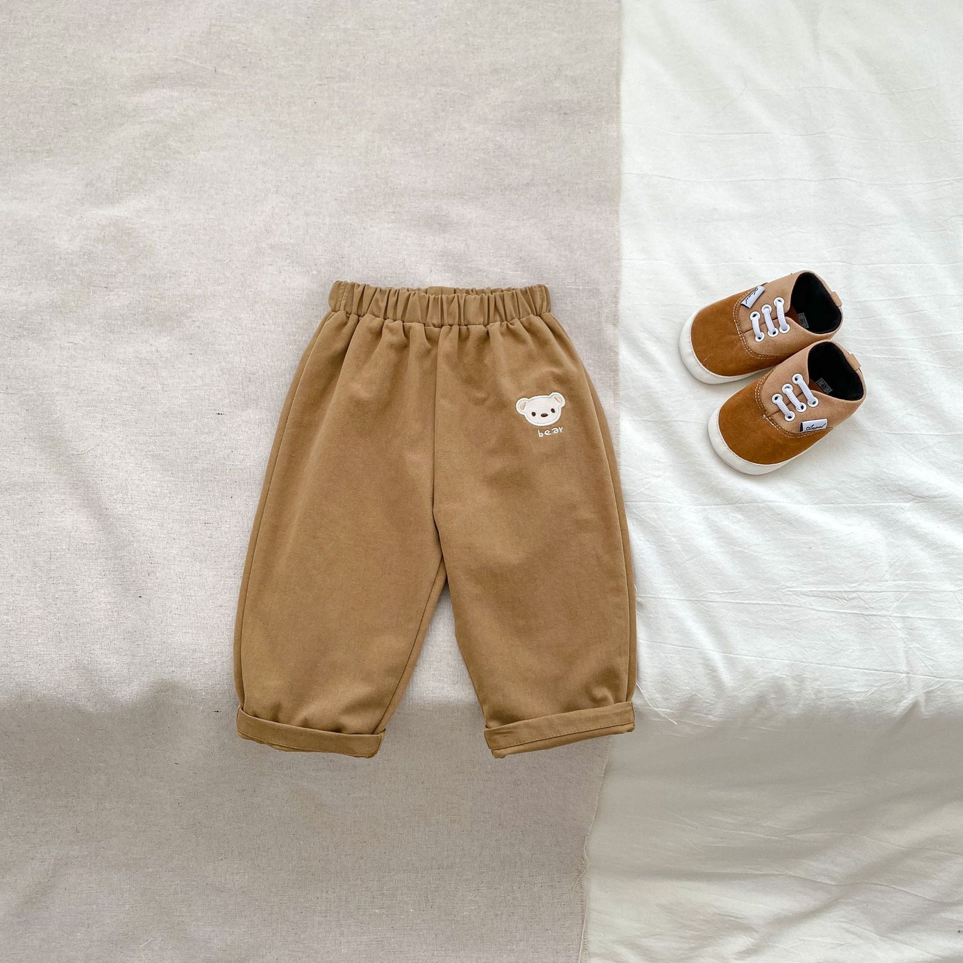 Arrival Autumn Baby Boys Long Sleeves Striped Teddy Top Shirt in black and coffee colors, featuring a striped pattern and cartoon designs.