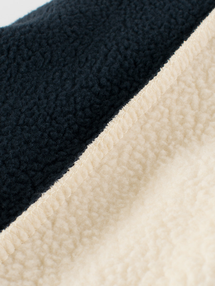 Navy blue boys pullover with striped pattern and letter print, perfect for autumn and winter wear.