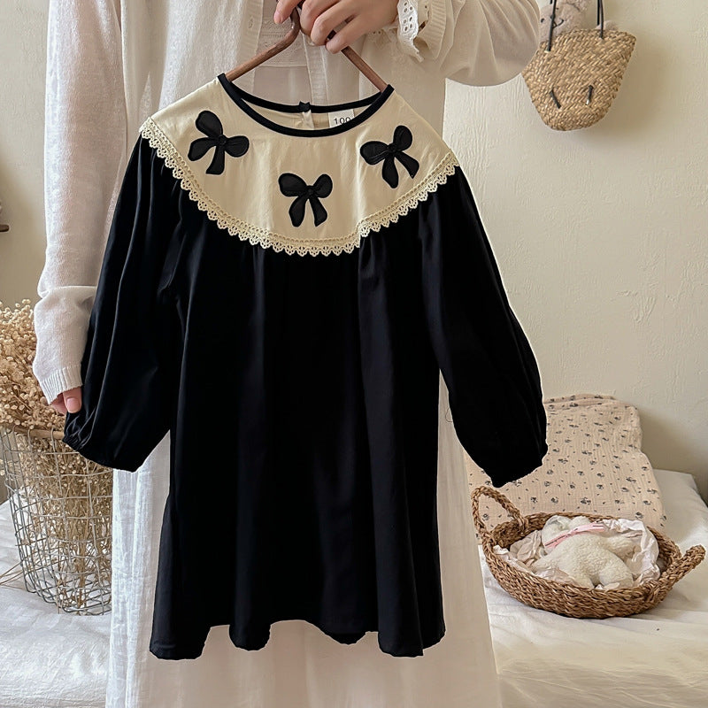 Arrival Autumn Girls Dress featuring butterfly-bows pattern in black and pink, perfect for spring and autumn wear.