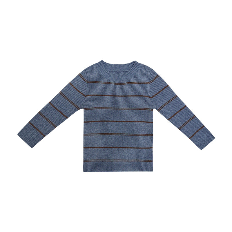 Arrival Kids Unisex Soft Comfortable Knitted Long Sleeves Striped Top in blue, yellow, khaki, and beige colors, showcasing its vibrant striped pattern.