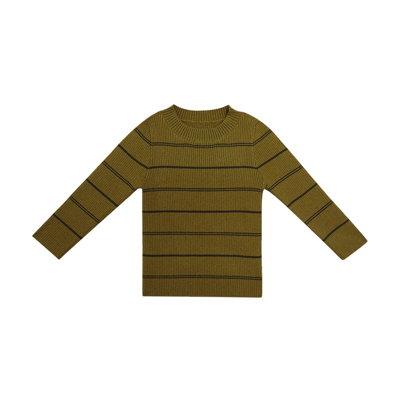 Arrival Kids Unisex Soft Comfortable Knitted Long Sleeves Striped Top in blue, yellow, khaki, and beige colors, showcasing its vibrant striped pattern.