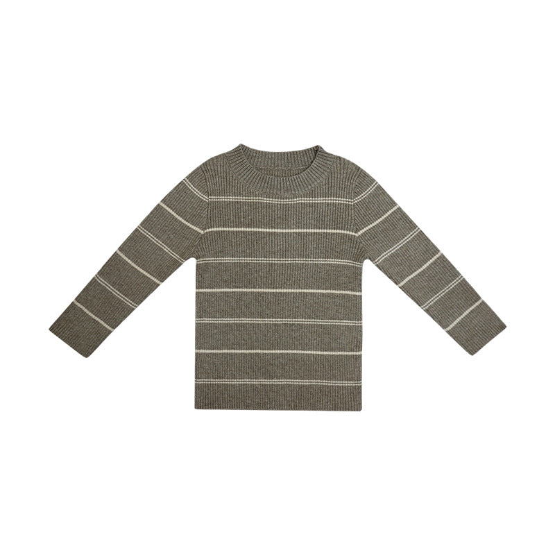 Arrival Kids Unisex Soft Comfortable Knitted Long Sleeves Striped Top in blue, yellow, khaki, and beige colors, showcasing its vibrant striped pattern.