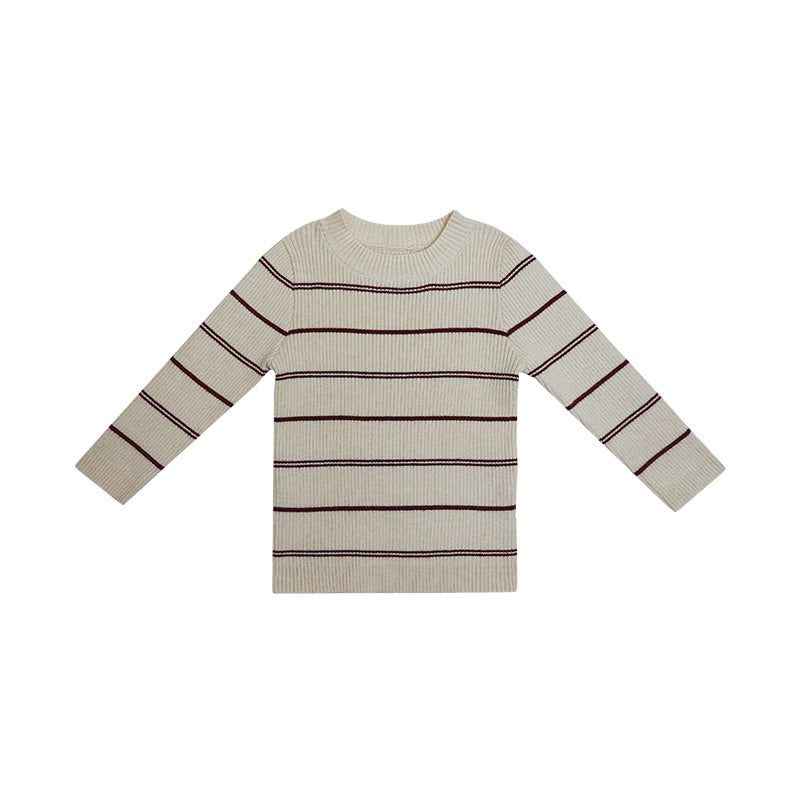 Arrival Kids Unisex Soft Comfortable Knitted Long Sleeves Striped Top in blue, yellow, khaki, and beige colors, showcasing its vibrant striped pattern.