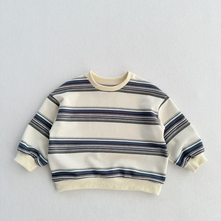 Arrival Kids Unisex Soft Comfortable Long Sleeves Striped Top in grey and colorful options, made from soft cotton material.